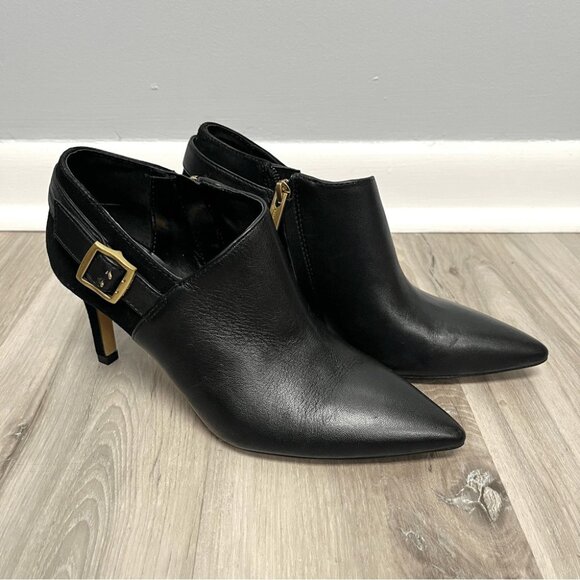 Vince Camuto Booties Kreitha Black Leather Pointed Toe Heeled Ankle - Picture 1 of 7